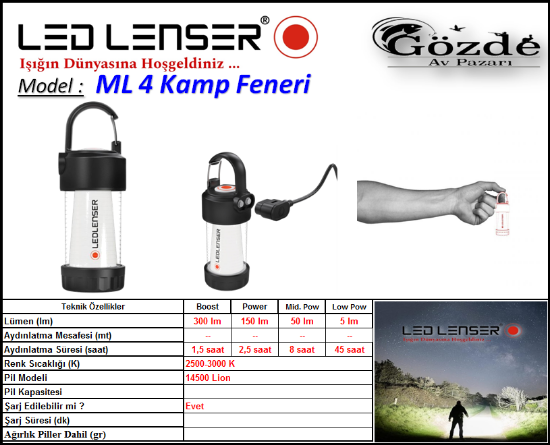 Led Lenser ML4 Kamp Feneri  ( Şarjlı ) resmi