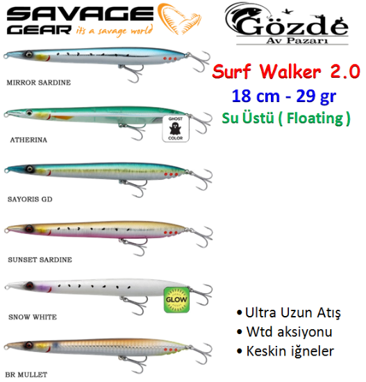 Savage Gear Surf Walker 2.0  18 cm 29 gr Su Üstü Sahte Balık resmi