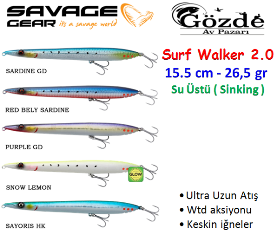 Savage Gear Surf Walker 2.0  15.5 cm 26.5 gr Sinking Su Üstü Sahte Balık  resmi