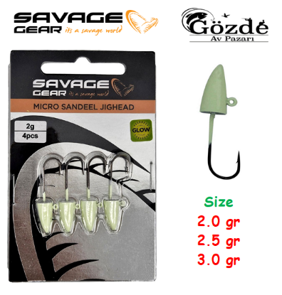 Savage gear LRF Micro sandeel jigghead Glow 2 gr  4 adet resmi