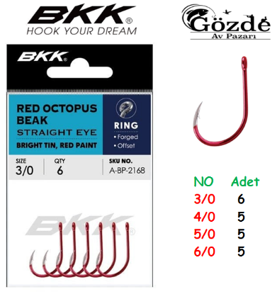 BKK Red Octopus Beak Düz Halkalı İğne  resmi