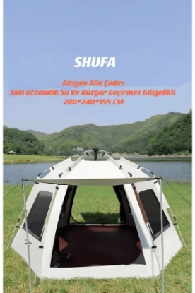 SHUFA Otomatik Gölgelikli Altıgen Çadır 280x240x155 Cm BEJ resmi